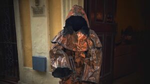 Bronze hooded monk sculpture in Havana illustrating horror movie classics and their biblical themes